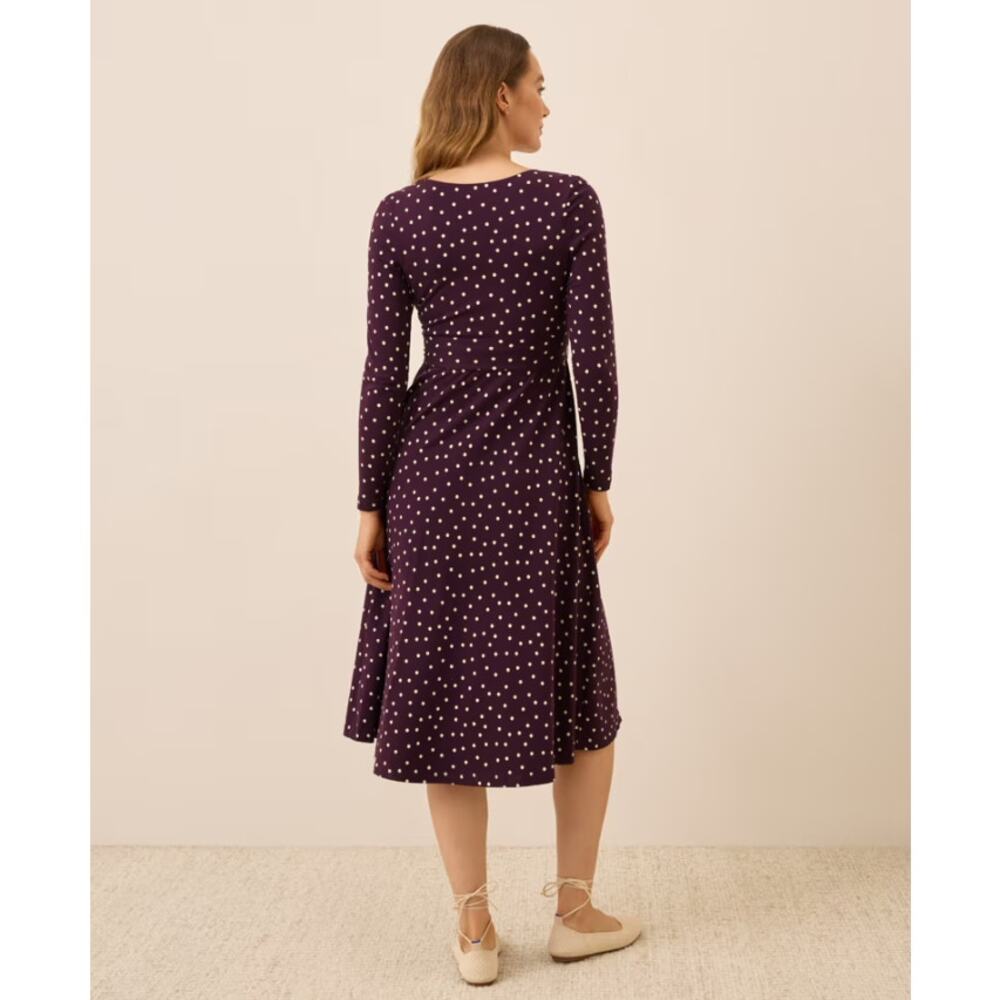 Pact Organic Cotton Surplice Dress XL Purple Polka Dot Tie Waist Midi - Picture 3 of 9